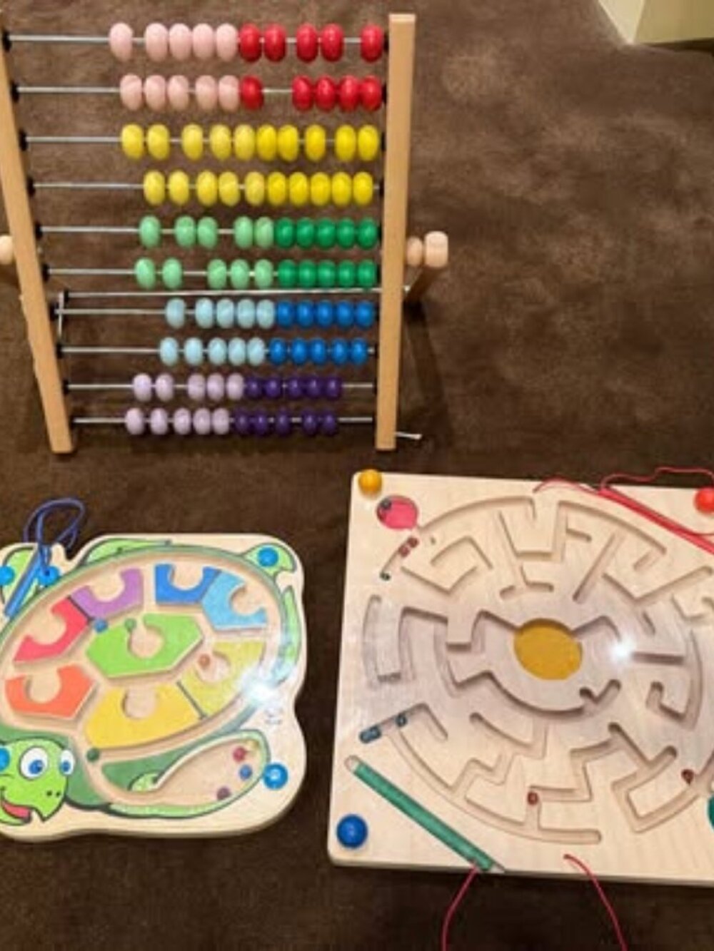 Wood toddler toys - abacas, magnetic bead sorters